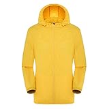 Riou Kapuzenjacke Herren Damen Herbst Sonnencreme Radtrikot Fahrrad Trikot Jacke mit Reißverschlüssen Dünne Wandern Strand Sonne UV Schutzmantel Reisen Mantel (2XL, Gelb)