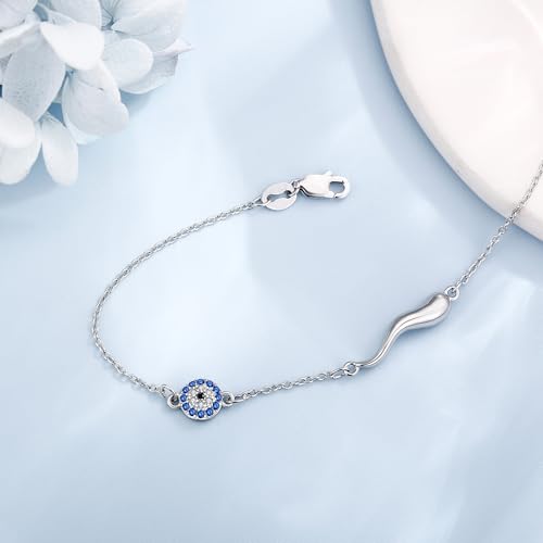 Evil Eye/Italian Horn Bracelet Sterling Silver Blue Evil Eye Bracelet Good Luck Jewelry for Women3
