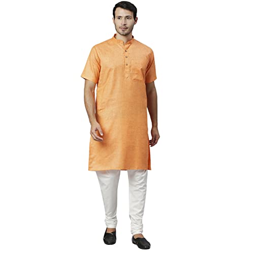 Image of Rajubhai Hargovindas Men's Pure Cotton Woven Design Half Sleeve Kurta