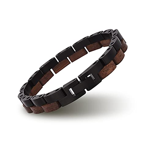 BOBO BIRD Mens Wooden Bracelet Stylish Wood & Stainless Steel Combined Wooden Bangle Jewelry Great Gift for Men