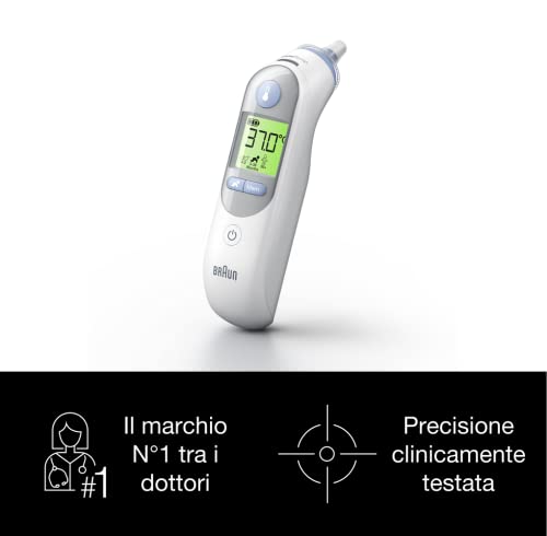 Braun Irt6520 Thermoscan 7 Age Precision, Termometro Auricolare A Infrarossi, 0 Mesi +, 21 Coprilenti, Display Con Codice Colore, Bianco, ‎4.5 x 2.49 x 11.51 cm, 280 grammi