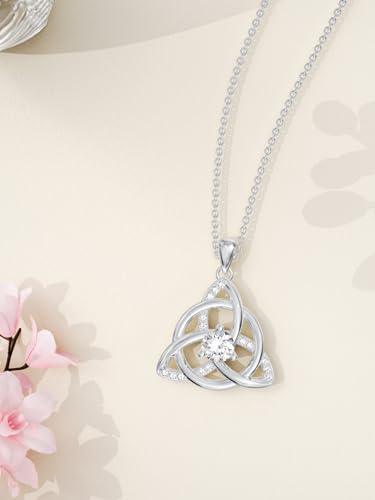 Moissanite Diamond Celtic Knot Necklace for Women Irish Claddagh/Triquetra/Tree of Life/Teardrop Celtic Neckalce 14K Gold Plated Sterling Silver Irish Jewelry Christmas Gifts for Women Wife Her 5