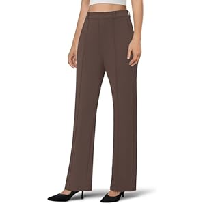 Women's Dress Pants Business Casual Stretchy Work Pants High Waisted Pull On Slacks Office Wide Leg Trousers Brown X-Large