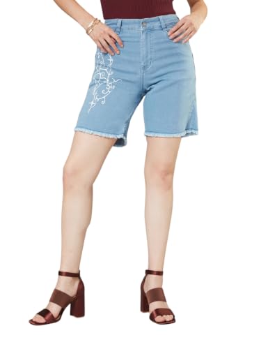 Image of Miss Chase Women's Regular High Rise Above Knee Stretchable Denim Shorts