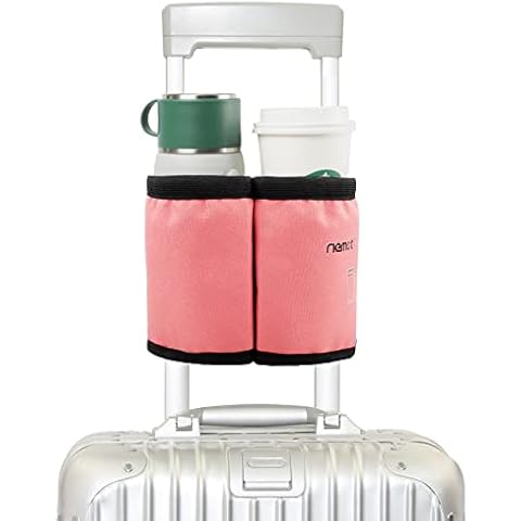 riemot Luggage Travel Cup Holder, Free Hand Drink Caddy - Hold Two Coffee Cups, Fits Roll on Suitcase Handles - Gifts for Travelers, Tourist, Flight Attendants Travelers Accessories, Pink Cover