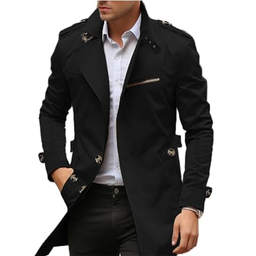 crazynekos Men's Cotton Coat Single Breasted Overcoat Winter Warm Hooded Trench Coat