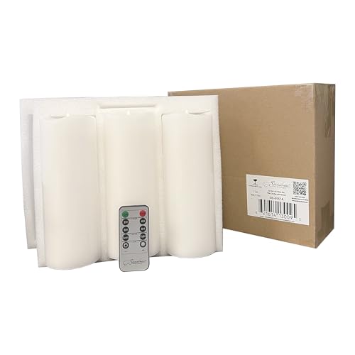Image of Stonebriar 3 Count White Real Wax 3x8 Flameless LED Pillar Candles with Remote and Timer