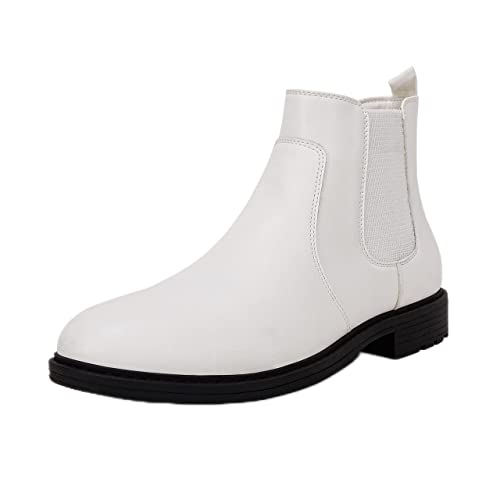 Men’s Ankle Boots Chelsea Round Toe Slip on Waterproof Faux Leather Classic Dress Booties for Men