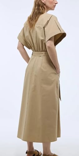 CHARTOU Women Elegant Long Cotton Dress Button Down Business Causal Work Outfits with Belt2