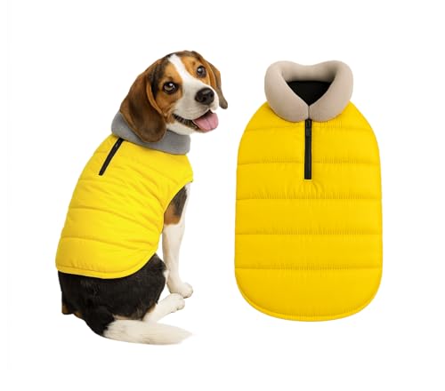 Image of The Pets Company Dog Winter Coat Jacket, Clothes, Windproof, Waterproof, Light Weight, Washable, Ultra Warm Thick Fleece Lined Dog Vest for Cold Weather Protection, (Yellow, Medium - 20 Inch)