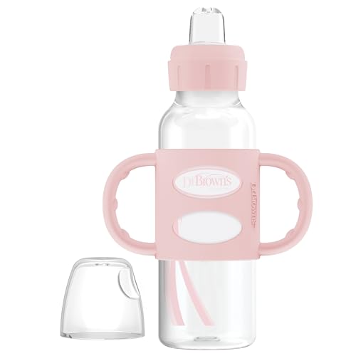 Image of Dr. Brown's Milestones Narrow Sippy Spout Bottle with 100% Silicone Handles, Easy-Grip Handles with Soft Sippy Spout, 8oz/250mL, Light-Pink, 1-Pack, 6m+