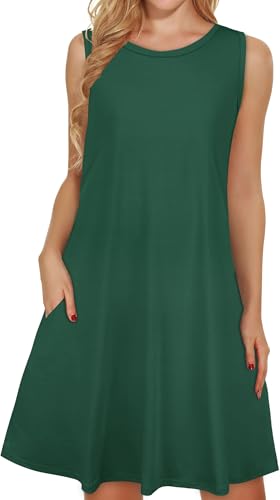 Image of elescat Women's Summer Dresses 2026 Beach Casual Sleeveless Floral Print Tank Loose Sundress with Pocket
