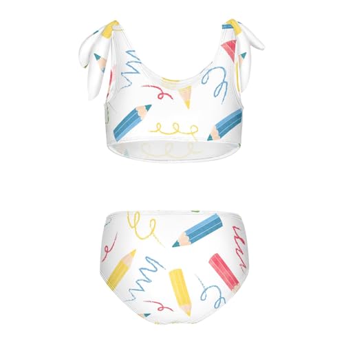 Girls Pattern with Colorful Pencils Swimsuit Two Pieces Bikini Set Bathing Suits Swimwear Crop Top Swimsuit Set2