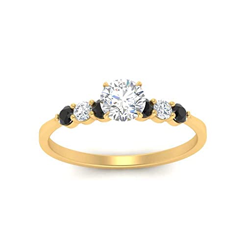 Image of Choose Your Gemstone Round Accented Diamond CZ Ring Yellow Gold Plated Round Shape Side Stone Engagement Rings Matching Jewelry Wedding Jewelry Easy to Wear Gifts US Size 4 to 12