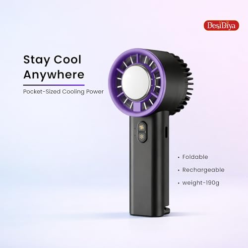 Image of Desidiya Portable Hand Fan | 1800mAh Rechargeable Battery | Digital Display | Touch Control | 3 Speed Modes with 150 speed dailing Button | Personal Cooling Fan for Home, Office & Travel