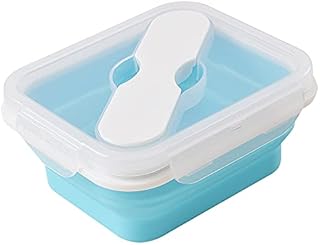 ionEgg Silicone Lunch Box with Spoon & Fork, Bento Box, Collapsible Food Storage Container with Clip-on Lid, 600ml