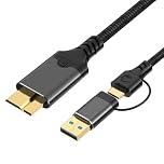 baolongking 10Gbps Micro USB-B to USB-C/A external hard drive cable, nylon braided, compatible with Seagate, WD, Toshiba, Westgate, MacBook Air, M2 Pro, cameras, iPhone 15 Pro Max, etc. (1M)