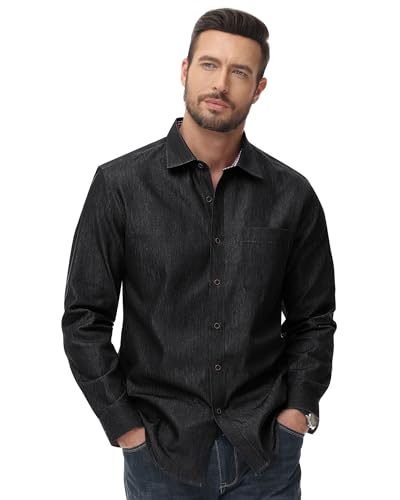Alimens & Gentle Men's Denim Shirts Casual Button Down Long Sleeve Western Work Dress Shirts for Men2