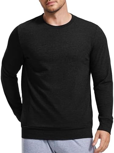 PINSPARK Men Crewneck Sweatshirt Lightweight Long Sleeve Running Sweat Shirts Casual Pullover Tops with Zipper Pocket