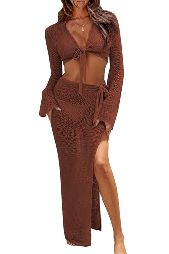 Image of Cakulo Women's Crochet Cover Up 2 Piece Beach Skirt Sets