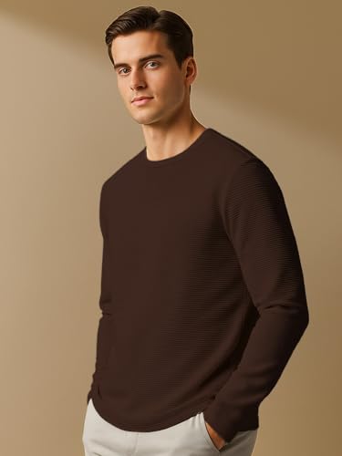 Image of Nobero Ottoman Texture Full Sleeve T-Shirt for Men | 240 GSM Regular fit Tshirt for Men | Casual Wear