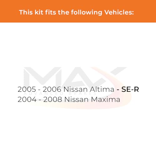 Image of Max Advanced Brakes Front & Rear Brake Kit Compatible With 2005 2006 2007 2008 Nissan Altima SE-R Maxima Replacement Drilled Slotted Black Coated Disc Brake Rotors and Ceramic Brake Pads