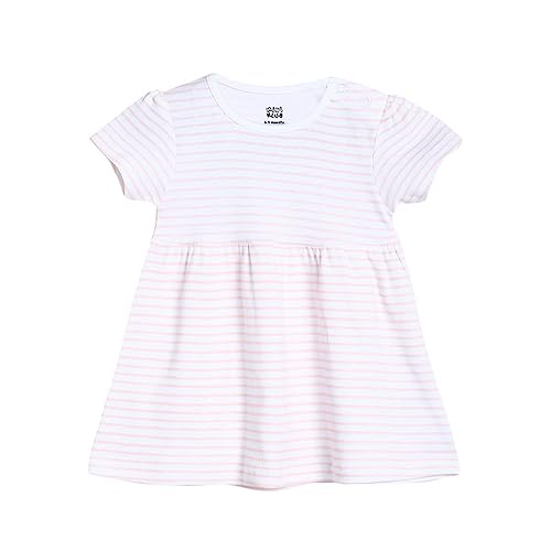 Image of miniklub Baby Round Neck Short Sleeve Knitted Cotton Dress (Pink Color)