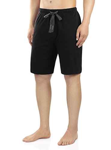 Preisvergleich Produktbild Genuwin Herren Schlafanzughose Kurze Pyjamahose Hausanzughose mit Eingriff 100% Baumwolle, 1er-Pack (M, Kurz-Schwarz)
