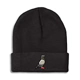Beanies for Men Pigeon B Embroidery Birds Pigeon Embroidery Winter Hats for Women Acrylic Skull Cap 1 Size Black Design Only