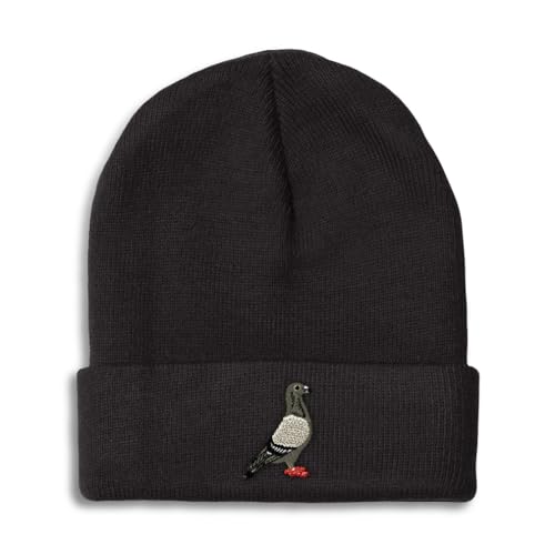 Beanies for Men Pigeon B Embroidery Birds Pigeon Embroidery Winter Hats for Women Acrylic Skull Cap 1 Size Black Design Only