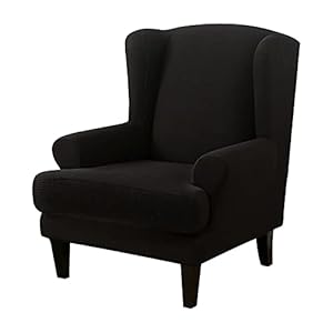 Meicynhoger Housse de Fauteuil à Oreilles Extensible 2-Pièces,Couverture de Fauteuil avec Housse de Coussin en T (Noir)