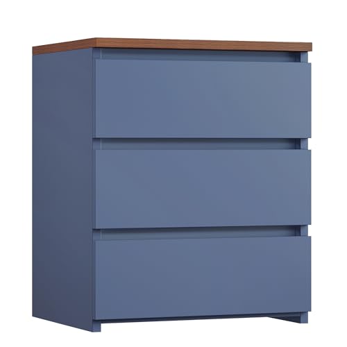 Image of FOTOSOK Nightstand with 3 Drawers, Bedside Table Night Stand for Bedroom with Cut-Out Handle, Sofa Side Table 3 Drawer Nightstand for Bedroom, 17.7W*15D*21.7H, Blue