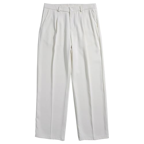 Men Wide Leg Casual Suit Pants Elastic Mid Waist Loose Fit Straight Pants Business Baggy Trousers with Pockets