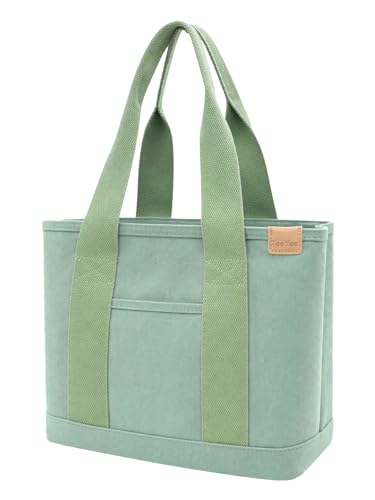 Image of TeeYee 16oz Canvas Tote Bag Casual Multi pockets Handbags Large Capacity Shopping Shoulder Bag with Pocket Bags Work Purses