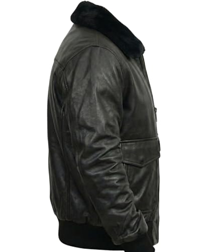 Image of Mens A2 Aviator Cockpit Bomber Leather Jacket - Distressed Pilot Jackets - G1 Fur Collar Flight Leather Jacket