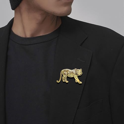 Image of Vintage Tiger Brooch Pin Gold Silver Animal Tiger Brooch Lapel Pins Domineering Cool Brooch Charm Lion Coat Collar Brooch Clothing Hat Bag Suit Party Clothing Jewelry Accessories for Women and Men