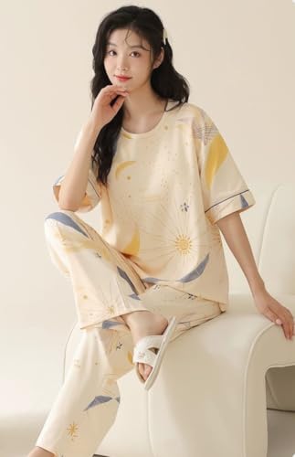 Image of Celary Women's Korean Night Suit Set | Round Neck Full Sleeve Top & Printed Ankle Length Pyjama | Skin-Friendly Fabric Soft Breathable Stretchable Loungewear | M to 2XL