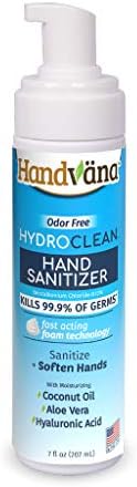 Handvana HydroClean Foam Hand Sanitizer – Alcohol-Free Foam Sanitizer Kills 99.9% of Germs & Softens Hands, Odor-free, Unscented Sanitizing Formula with Coconut Oil, Aloe Vera, & Hyaluronic Acid