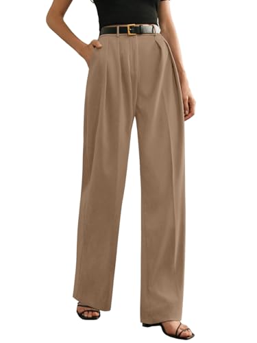 GRECIILOOKS High Waist Cotton Trousers for Women – Flared Parachute Pants with Side Pockets | Casual Travel Cargo Pants Khakhi
