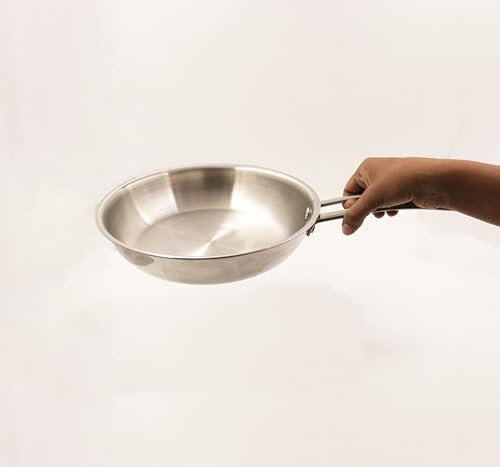 Image of Spillbox Stainless Steel Sandwich Triply Kadhai|Kadai|Wok|Nonstick 3-Layer Body| Steel Cookware|Induction Safe|Dishwasher Safe|Food Grade |Heavy |FryPan |Curry |Stirfry|Deepfry-FryPan(Small-Dia:22cm)