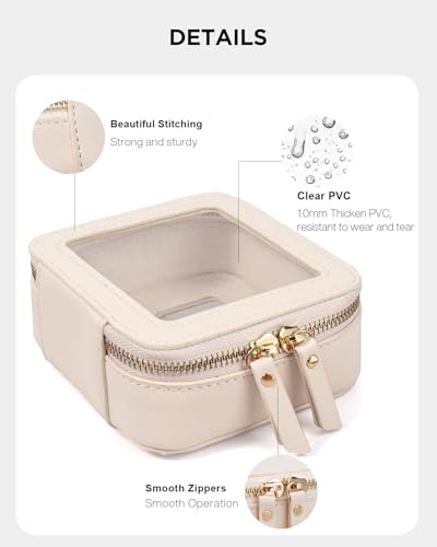 Image of Clear Makeup Bags for Beach,Clear Makeup Bag for Purse,Mini Clear Makeup Pouch Purse Organizer Fit Carry-on Travel Essentials,Clear Cosmetic Bags for Car Accessories for Women (Mini-Beige)