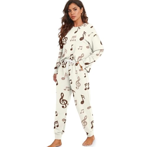 Image of Womens Lounge Set Long Sleeve Soft Pajama Sets | Casual 2 Piece Pj Outfit, Crewneck Sleepwear with Pockets, Adjustable Drawstring, Soft Comfy Fall Pajamas, Plus Size
