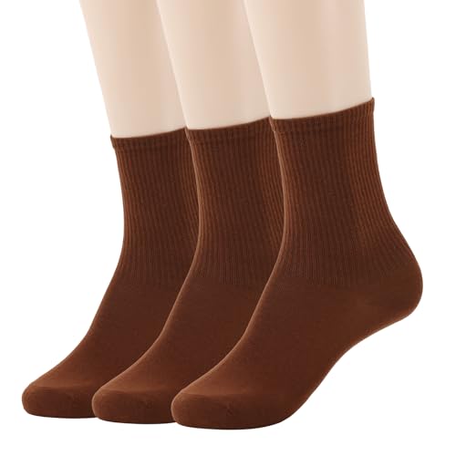Image of Womens Colorful Basic Sock -Unique Knit Cotton Crew Socks 3 Pack