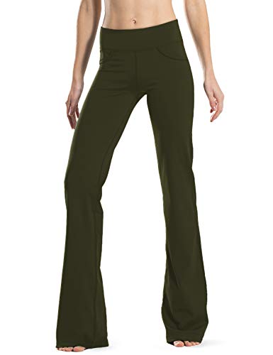 Safort 28" 30" 32" 34" Inseam Regular Tall Bootcut Yoga Pants, 4 Pockets, UPF50+, Army Green, L