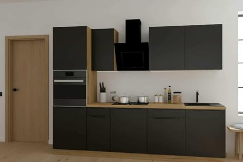 Genérico Muebles de Cocina Completa 280 cms Muebles Color Negro Mate con Uñeros y Torre Horno ref-207F
