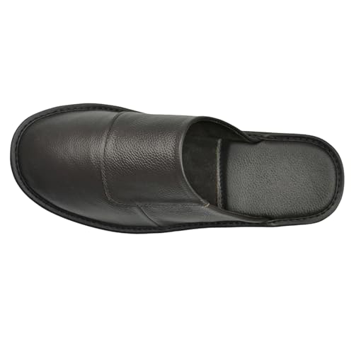 Image of Hwayslon Leather Slippers Men's Women's Leather Room Shoes Natural Cowhide Luxury Solid Color Unisex