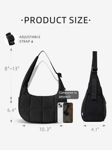 WESTBRONCO Small Puffer Crescent Shoulder Bag for Women, Nylon Quilted Shoulder Purses, Puffy Handbags with Adjustable Strap2