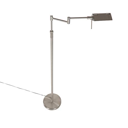 Qazqa led Design Stehleuchte, Stehlampe - Notia - Silber Farbe, inkl. 12W integrierter LED, 2700K, warmweiß, dimmbar, 146cm, Ideal als Küche lampe, Schlafzimmerlampe und Wohnzimmerlampe