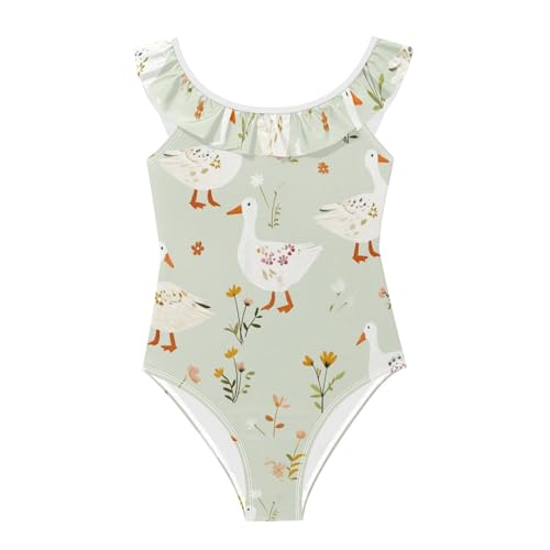 Maillot de bain fille vert motif oies confortable en tissu respirant