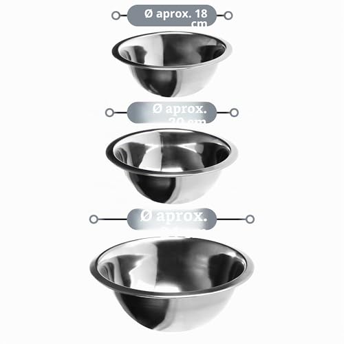 Miniatura 6 de Com-Four Juego De Cuencos De 3 Piezas De Acero Inoxidable -Ensaladera En 3 Tamaños -Cuenco Para Hornear, Servir Y Picar 03 Stück - Ø 18 20 24cm